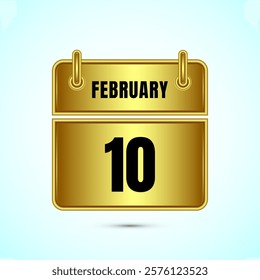 February 10 calendar and time planner on gold background. Daily calendar icon, schedule symbol