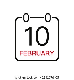 February 10 date on the calendar, vector line stroke icon for user interface. Calendar with date, vector illustration.
