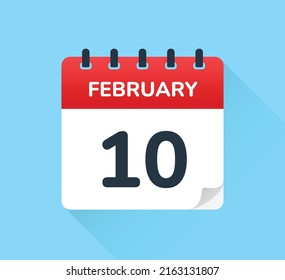 10 de febrero fecha en el calendario de vector de diseño plano. Calendario de cita para el número diez del mes