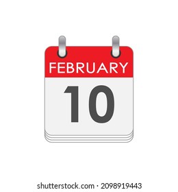 February 10. A leaf of the flip calendar with the date of February 10. Flat style.