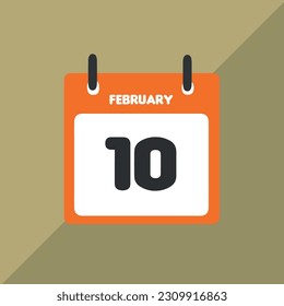 February 10 vector icon calendar Date, day and month Vector illustration, colorful background.
