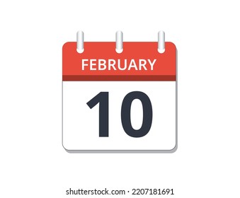 February, 10th calendar icon vector, concept of schedule, business and tasks
