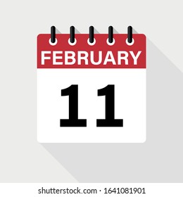 February 11 - Calendar Icon. Calendar Icon with shadow. Flat style. Date, day and month.