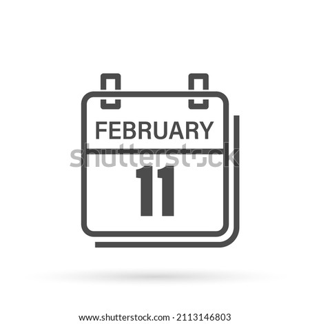 February 11, Calendar icon with shadow. Day, month. Flat vector illustration.