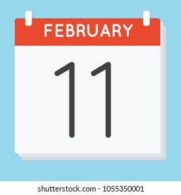 February 11. Calendar icon. Vector illustration in flat design isolated in blue background. Date and time, day, month.