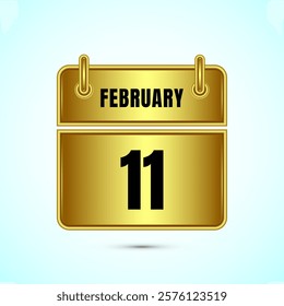 February 11 calendar and time planner on gold background. Daily calendar icon, schedule symbol