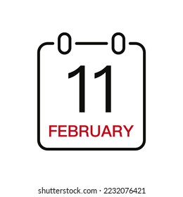 Fecha 11 de febrero en el calendario, icono de trazo de línea vectorial para la interfaz de usuario. Calendario con fecha, ilustración vectorial.