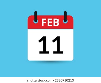 11 de febrero. Calendario de icono plano aislado en fondo azul. Ilustración vectorial de fecha y mes
