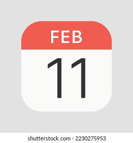 Icono del 11 de febrero aislado en segundo plano. Símbolo de calendario moderno, simple, vector, icono para el diseño de sitios web, aplicación móvil, ui. Ilustración vectorial