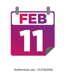 February 11. Single day calendar. minimalist flat illustration in purple color. eps 10