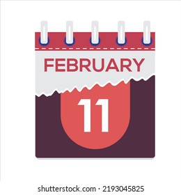 February 11. Vector flat daily calendar icon. Date and time, day, month. Holiday. Season. White Background