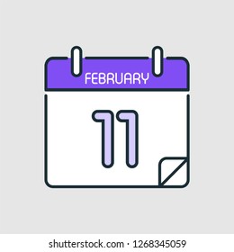 February 11.Calendar icon.Vector illustration,flat style.Date,day of month:Sunday,Monday,Tuesday,Wednesday,Thursday,Friday,Saturday.Weekend,red letter day.Calendar for 2019 year.Holidays in January