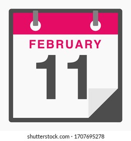 February 11th Flat icon calendar isolated on white background. Vector illustration
