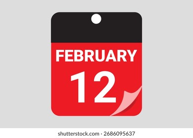 February 12 calendar date vector icon on red background