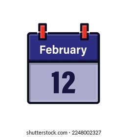 February 12, Calendar icon. Day, month. Meeting appointment time. Event schedule date. Flat vector illustration.