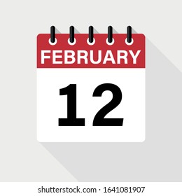 February 12 - Calendar Icon. Calendar Icon with shadow. Flat style. Date, day and month.
