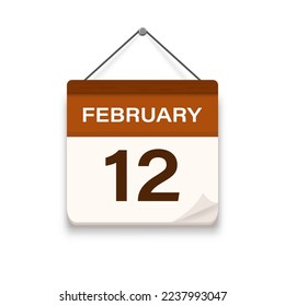 February 12, Calendar icon with shadow. Day, month. Meeting appointment time. Event schedule date. Flat vector illustration. 