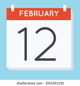 February 12. Calendar icon. Vector illustration in flat design isolated in blue background. Date and time, day, month.