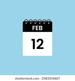 February 12 calendar reminder. 12th February Date Month calendar icon design template.