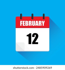 February 12 calendar. February twelve date. Vector icon. Blue background.