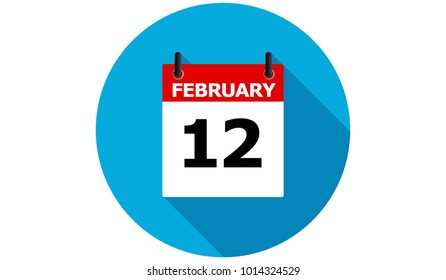 february 12 calendar vector flat icon with long shadow