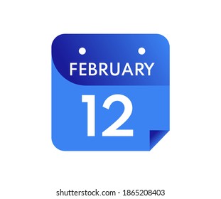 February 12 Date on a Single Day Calendar in Flat Style, 12 February calendar icon