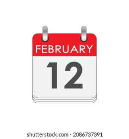 February 12. A leaf of the flip calendar with the date of February 12. Flat style.