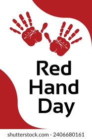 12. Februar, Roter Hand Tag, oder der Internationale Tag gegen den Einsatz von Kindersoldaten, Vektorgrafik. Geeignet für Grußkarten, Poster und Banner