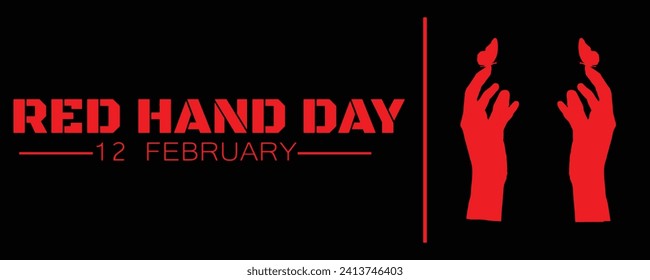 12 de febrero, Día de la Mano Roja o Día Internacional contra el Uso de Niños Soldados Ilustración Vectorial.