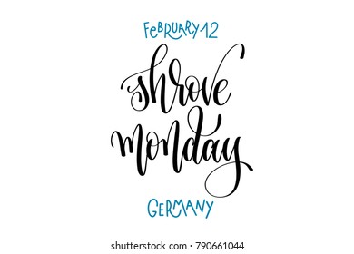 february 12 - shrove monday - germany, hand lettering inscription text to winter holiday design, calligraphy vector illustration