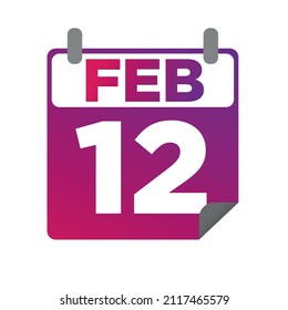 12 de febrero. Calendario de un solo día. ilustración plana minimalista en color púrpura. Pasos 10