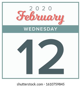 February 12th, 2020. Calendar day icon. Red and grey color.