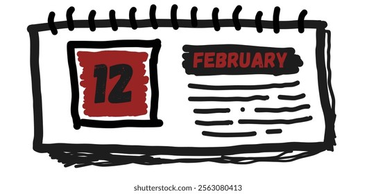 February 12th: Calendar Date Illustration