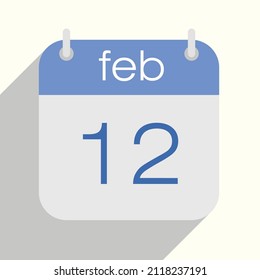 ilustración vectorial del calendario 12 de febrero. 12 de febrero. Los colores azul y gris. Sombra. Diseño plano.