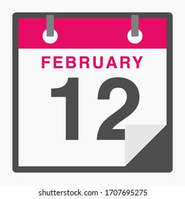 February 12th Flat icon calendar isolated on white background. Vector illustration