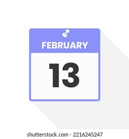 February 13 calendar icon. Date,  Month calendar icon vector illustration