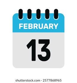 february 13 calendar icon reminder Vector design Illustration.