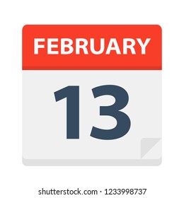 February 13 - Calendar Icon - Vector Illustration