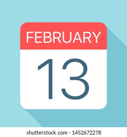 February 13 - Calendar Icon - Vector Illustration