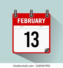 February 13, calendar icon vector illustration, isolated on light blue background.