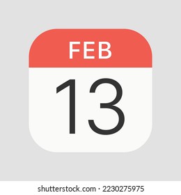 February 13 icon isolated on background. Calendar symbol modern, simple, vector, icon for website design, mobile app, ui. Vector Illustration