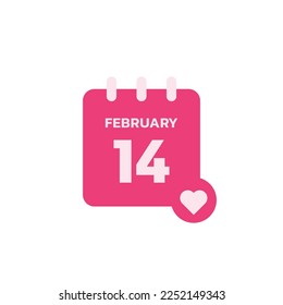 February 14 calendar color icon, vector sign, Valentines day calendar linear colorful pictogram isolated on white.