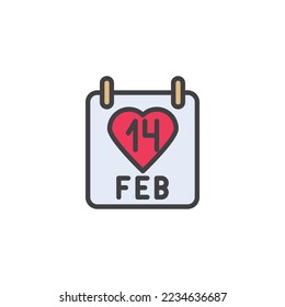 February 14 calendar filled outline icon, line vector sign, Valentines day calendar linear colorful pictogram isolated on white. Symbol, logo illustration. Vector graphics