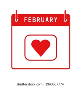 February 14. Calendar flat icon isolated on white background. .Valentines day.Love.Vector illustration.