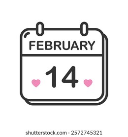 February 14, calendar with heart icon isolated vector illustration on white background.