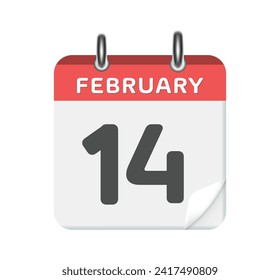 14 de febrero. Icono de calendario sobre fondo blanco. 