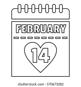 February 14 calendar icon. Outline illustration of february 14 calendar vector icon for web