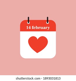 February 14. Calendar icon. Valentine's day. Love. Vector illustration, flat style.