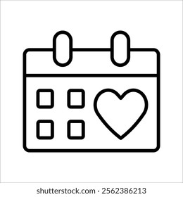 February 14, calendar icon. Valentines day. Love. Date. February 2025 Calendar Leaf, Blank Calendar Template. Stationery Design. Vector Illustration