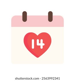 February 14 calendar icon. Valentine's day, holiday celebration, love, romance, date, schedule concepts. Flat decorative vector design isolated illustration.